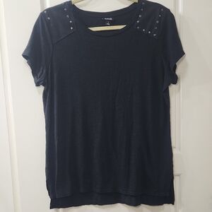 a.n.a Black Short Sleeve Tee with Studded Shoulder Accents Large